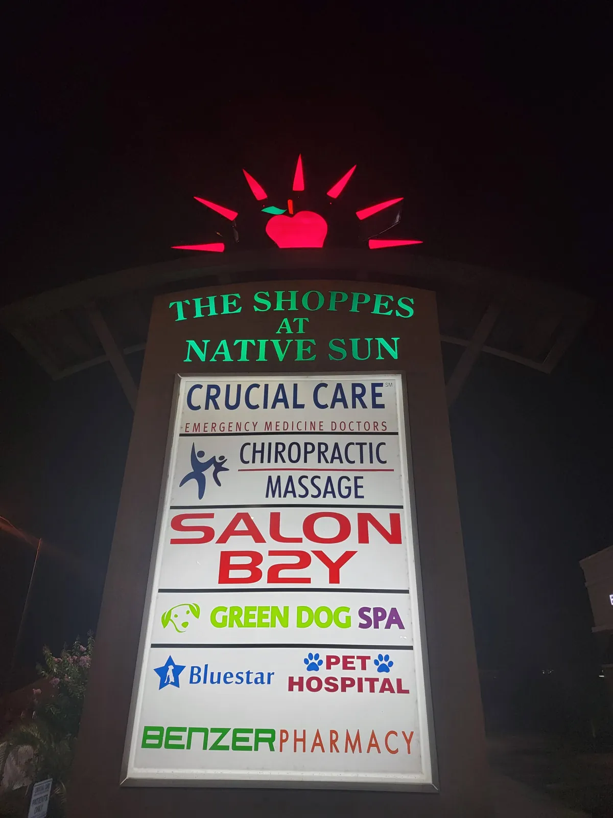 The Shoppes at Native Sun retail center monument sign on Baymeadows Road, Jacksonville — Safe Touch commercial job