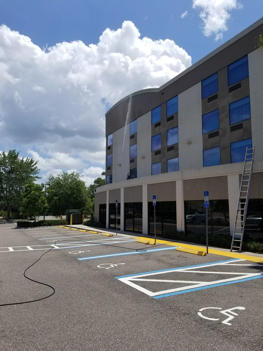 Multi-story exterior washing in progress at the Four Points Sheraton Baymeadows hotel in Jacksonville