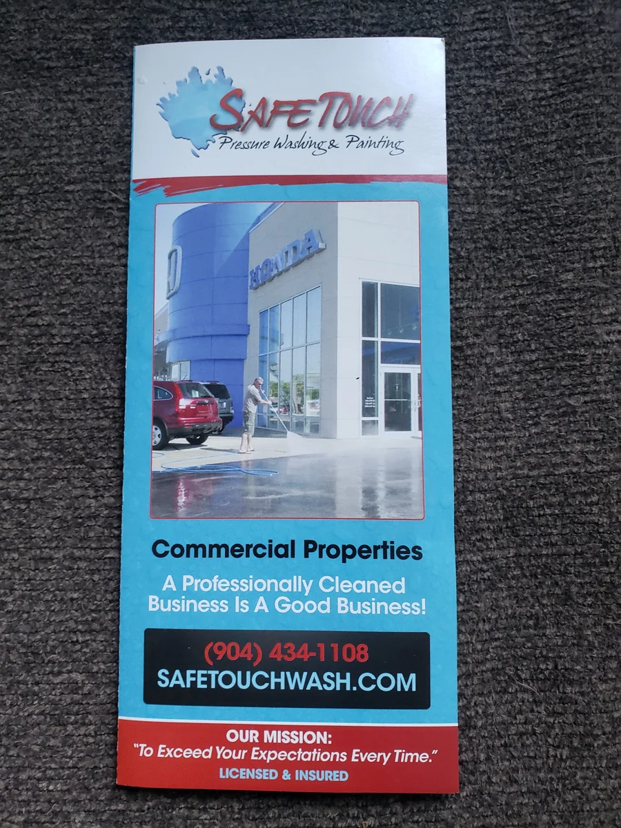 Historic Safe Touch brochure photo of exterior cleaning at Honda of the Avenues on Philips Highway, Jacksonville