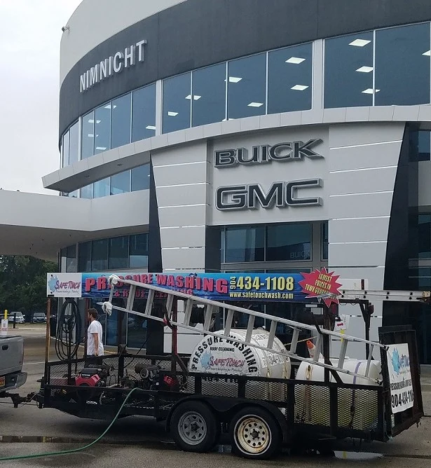 Safe Touch pressure washing rig parked outside Nimnicht Buick GMC