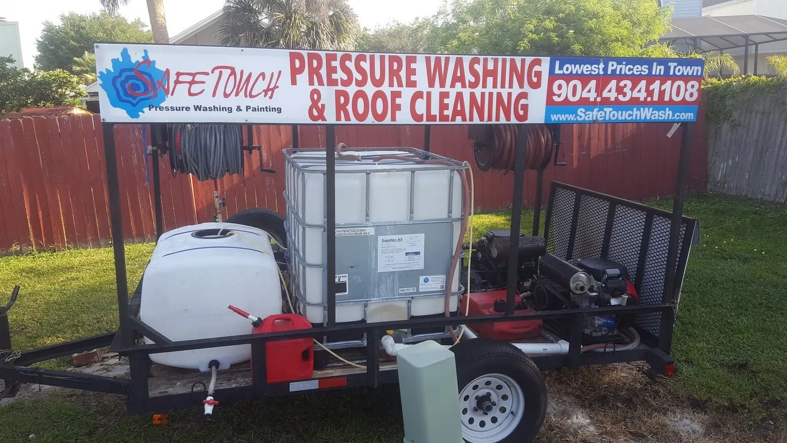 Safe Touch trailer with tanks, hose reels and cleaning equipment
