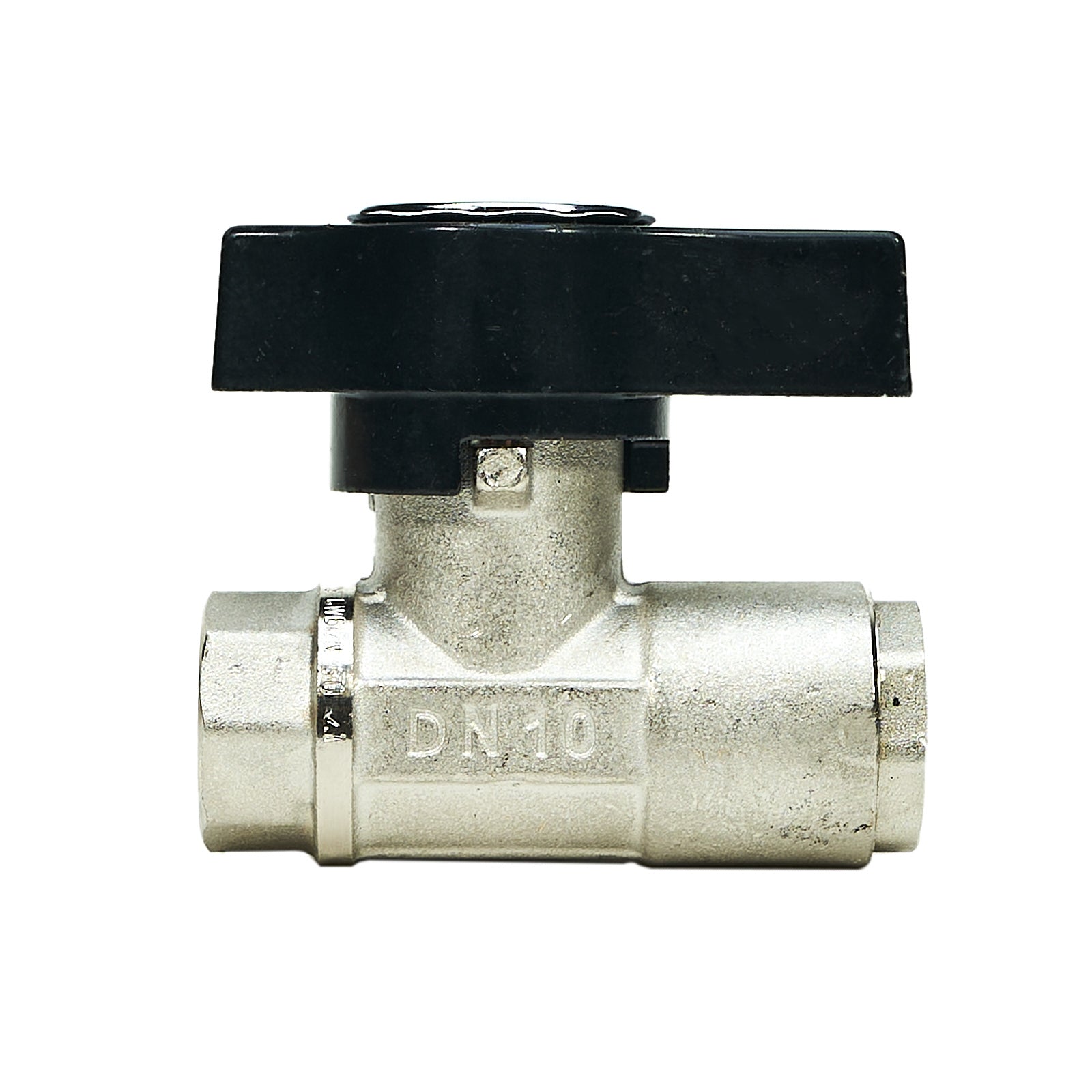 MTM Hydro DN10 plated-brass ball valve with a black quarter-turn handle